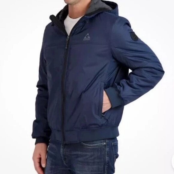 NEW Mens Gerry Hooded Bomber Jacket M NWT Blue Lined Water Resistant Nylon - Picture 13 of 14